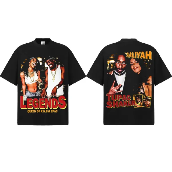 Design Legends & Tupac Shakur Graphic Print Black T-Shirt - 1