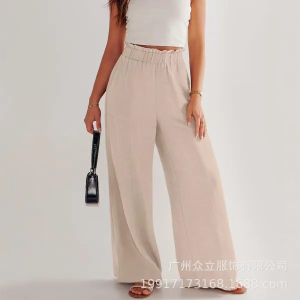 Design Wide-Leg Elastic Waist Pants Olive Green - 33