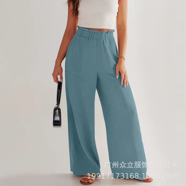 Design Wide-Leg Elastic Waist Pants Olive Green - 34