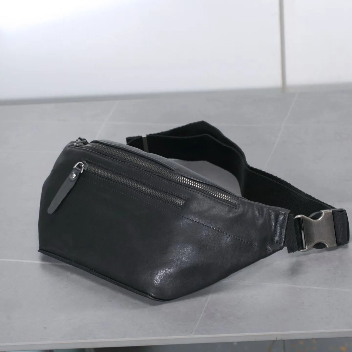 Black Leather Fanny Pack Waist Bag