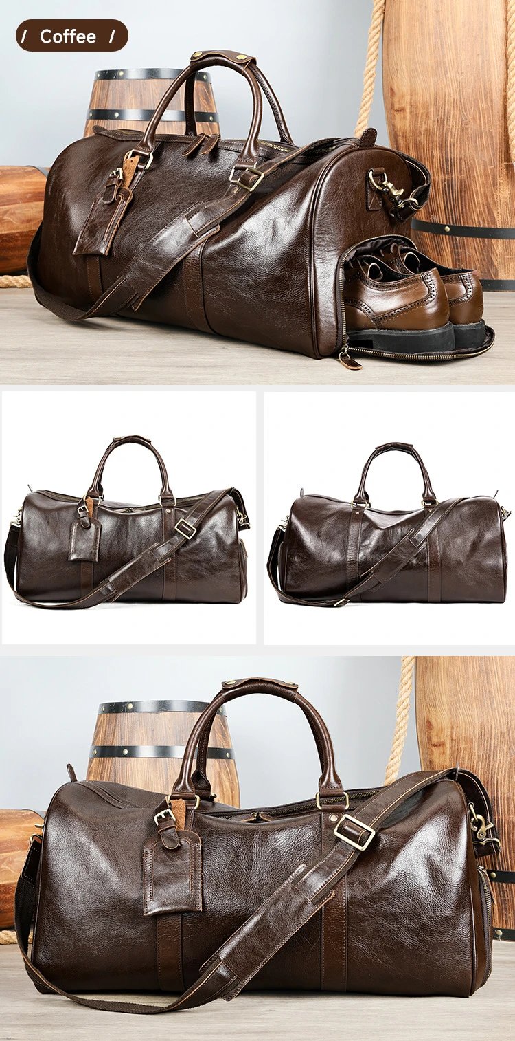 Design Leather Duffle Bag Brown Travel Bag - 9