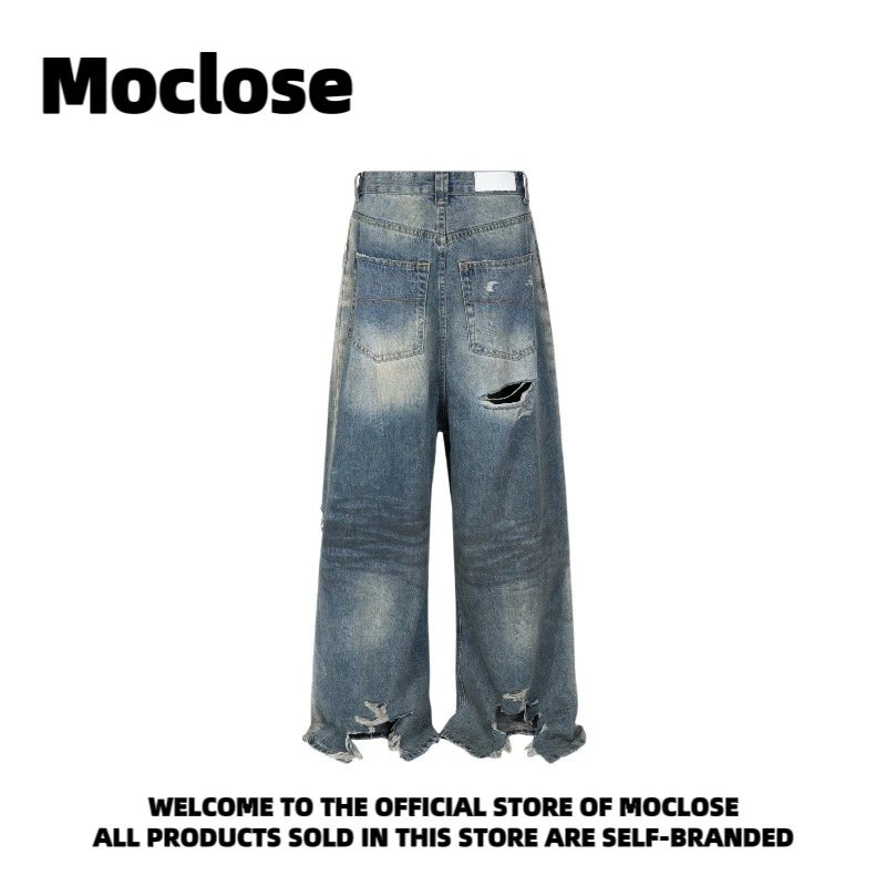 Design Moclose Distressed Wide-Leg Blue Jeans - 21
