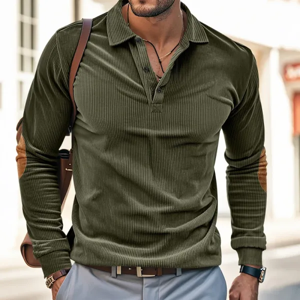 Design Corduroy Polo Shirt with Elbow Patches Black Tops.polo - 27