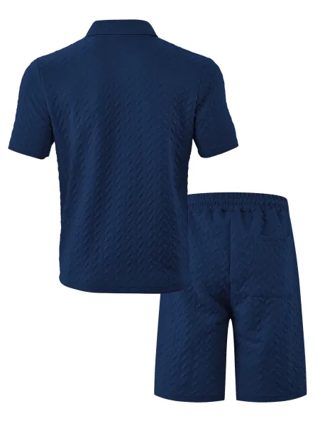Design Textured Chevron Polo and Shorts Set White - 14