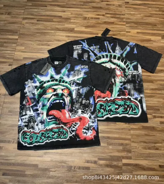 Godspeed Global x Robeepo 'Statue of Liberty' Distressed Graphic T-Shirt - 1