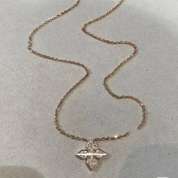 Louis Vuitton Monogram Flower Pendant Necklace Rose Gold Pave Diamond Necklace Jewelry - 1
