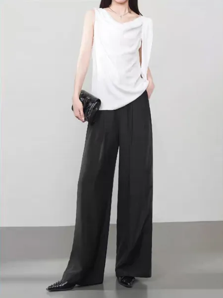 Design Wide-Leg Linen Blend Trousers Beige Pants - 21