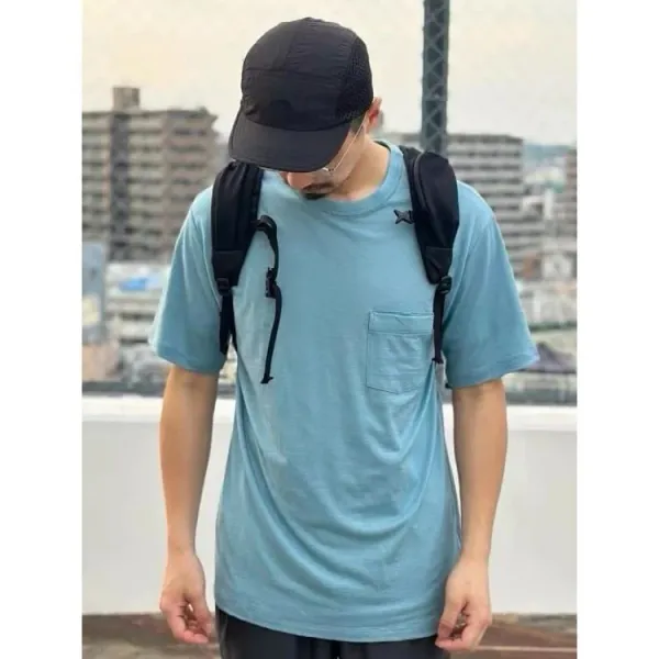 Design Yamatomichi Mountain and Road Pocket T-Shirt in Sage Green, Sky Blue, Charcoal Gray T-Shirts - 6