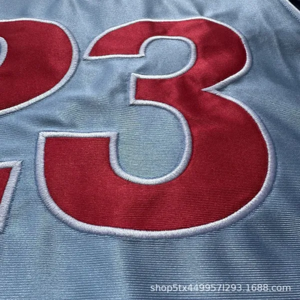 Design Basketball Shorts Light Blue with Navy and Red Numbering - 19