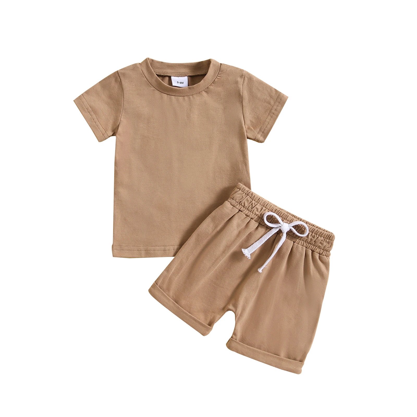 Design Solid Sage Green Baby Set: Short-Sleeve T-Shirt + Drawstring Shorts - 4
