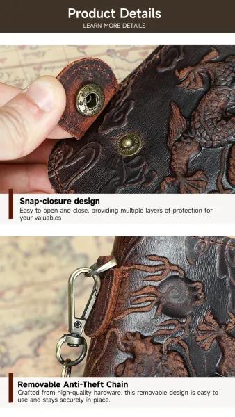Design Hand-Carved Tiger Leather Long Wallet Brown Long Wallet - 8
