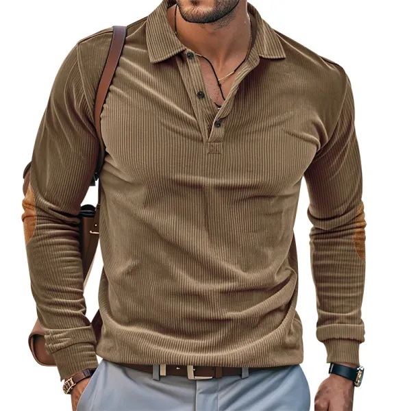 Design Corduroy Polo Shirt with Elbow Patches Black Tops.polo - 32