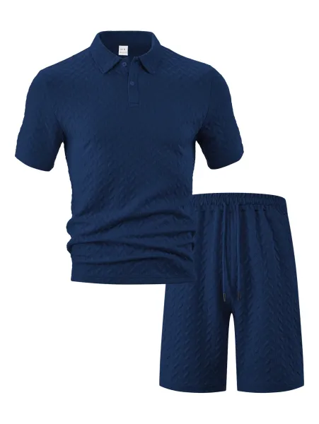 Design Textured Chevron Polo and Shorts Set White - 16