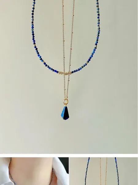 Design Lapis Lazuli Teardrop Pendant Necklace Gold Jewelry - 13