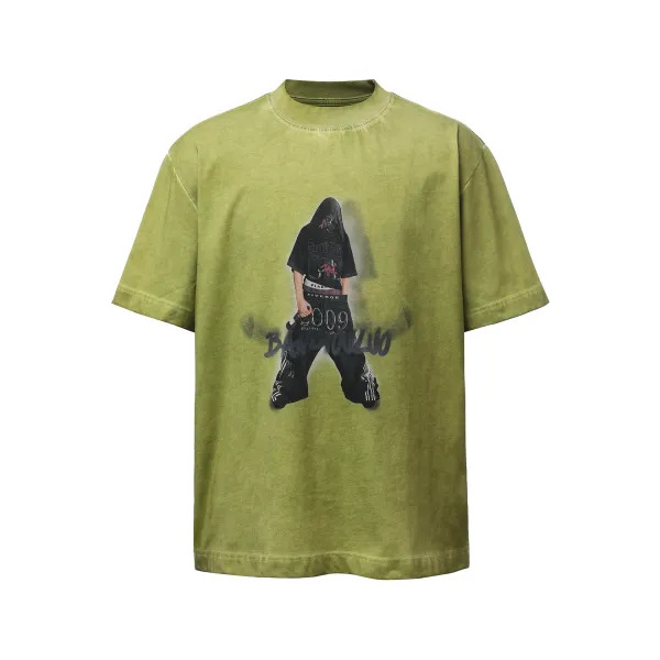 Design Graphic Print Washed Gray T-Shirt - 5