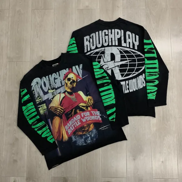 Design Roughplay Bandaid For The Battle Wounds Long Sleeve T-Shirt Black T-Shirts - 1
