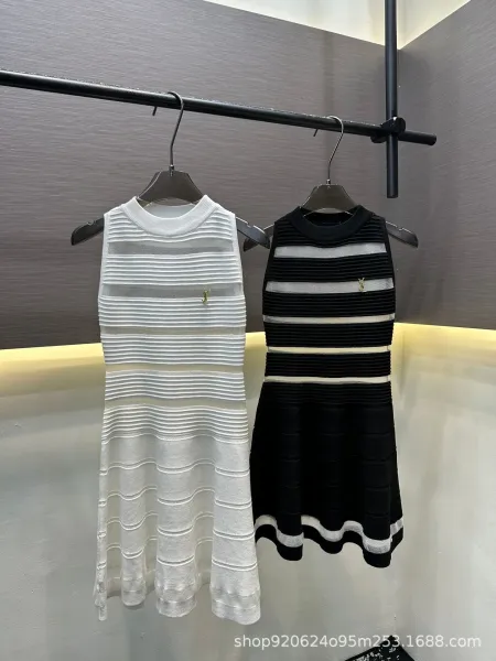 Saint Laurent Striped Knit Dress Black and Silver - 6