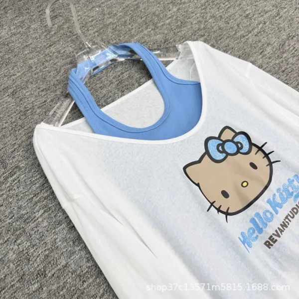 Hello Kitty x REYANSTUDIO Graphic Long Sleeve Cami Top Set in White and Blue - 5
