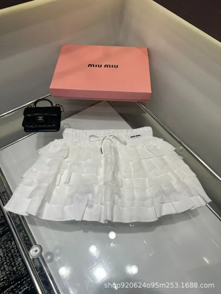Miu Miu Tiered Ruffle Skirt White - 1