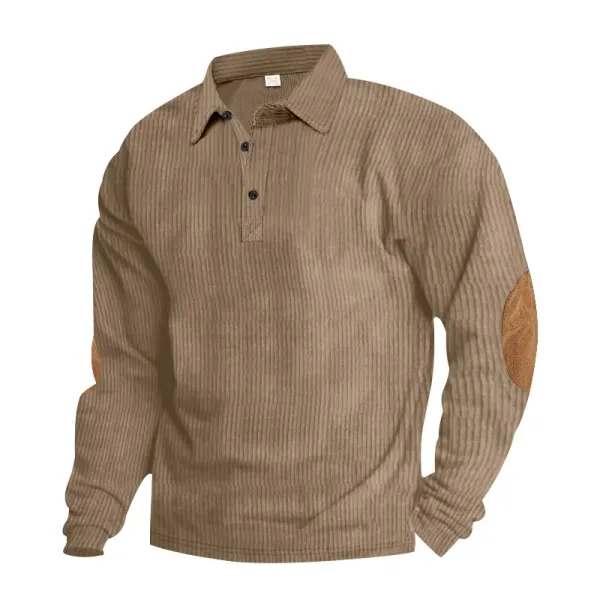 Design Corduroy Polo Shirt with Elbow Patches Black Tops.polo - 35
