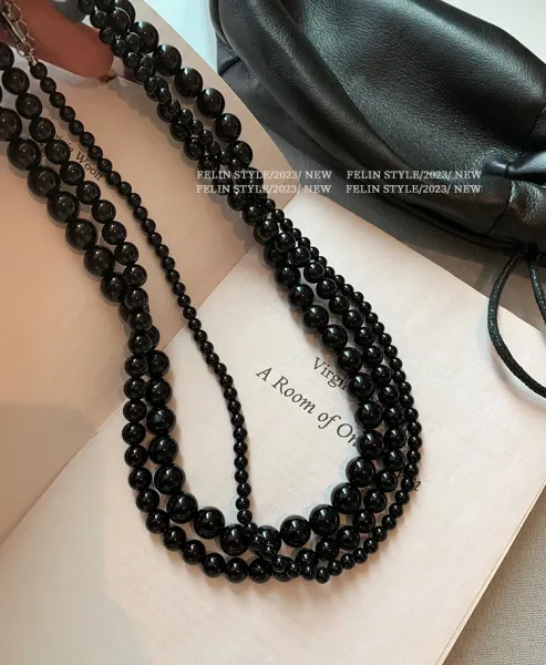 Design Black Onyx Bead Choker Necklace Jewelry - 6