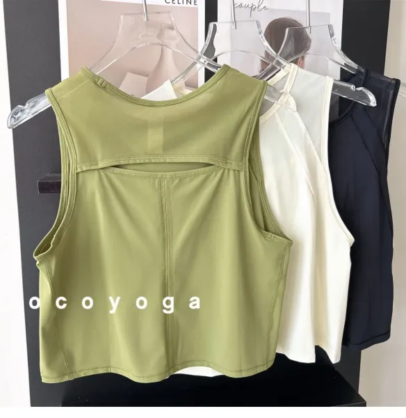 Design Coco Yoga Mesh Panel Crop Vest Top Black Vest Top - 6