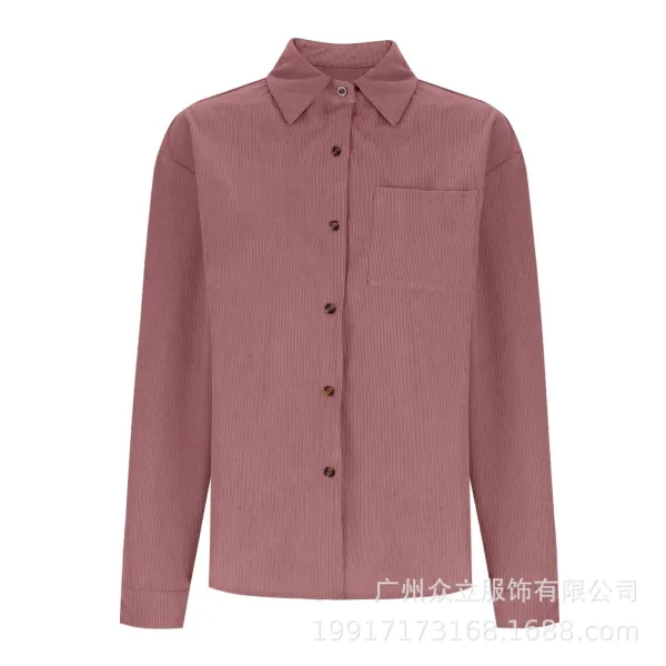 Design Corduroy Button-Up Shirt Forest Green Tops Shirt - 27