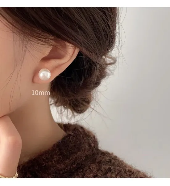 Design Pearl Stud Earrings 16mm White Jewelry - 15
