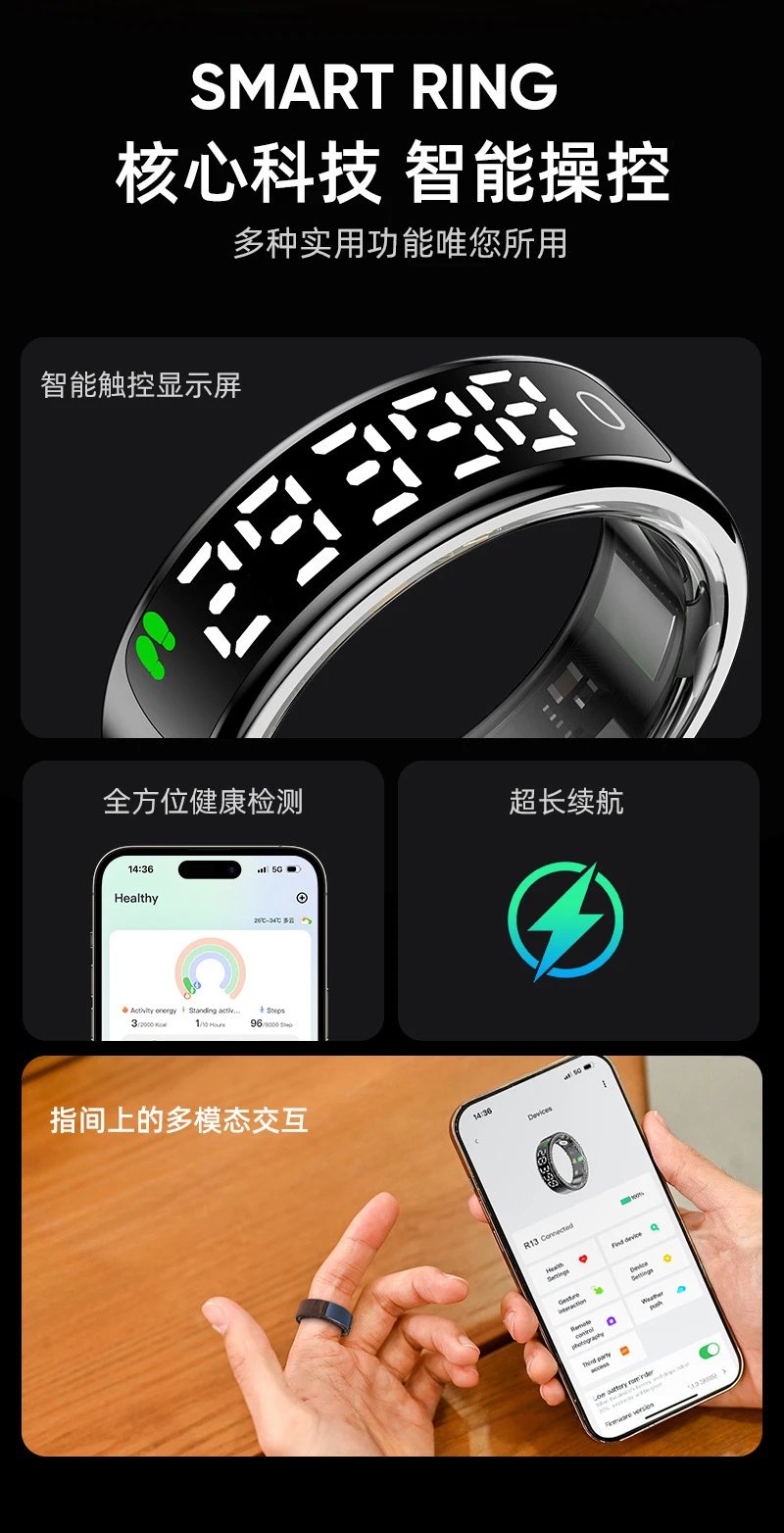 Design Smart Ring Rose Gold Digital Display Fitness Tracker Smartwatches - 3