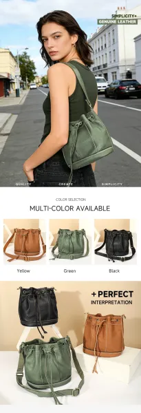 Design Bucket Bag Tan Leather Drawstring Crossbody Bag Handbags.bucket Bag - 3