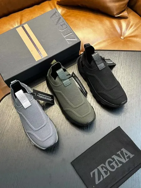 Zegna Oasi Knit Slip-On Olive Green Sneakers - 17