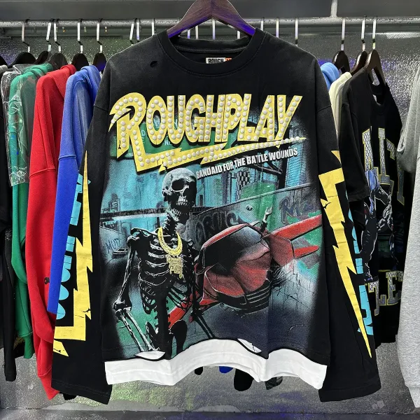 Design Roughplay Bandaid For The Battle Wounds Graphic Oversized Sweatshirt Black Sweater - 3