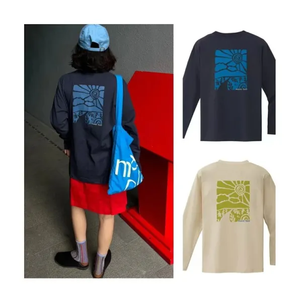 Design Sunscape Graphic Long-Sleeve T-Shirt Navy Blue - 1