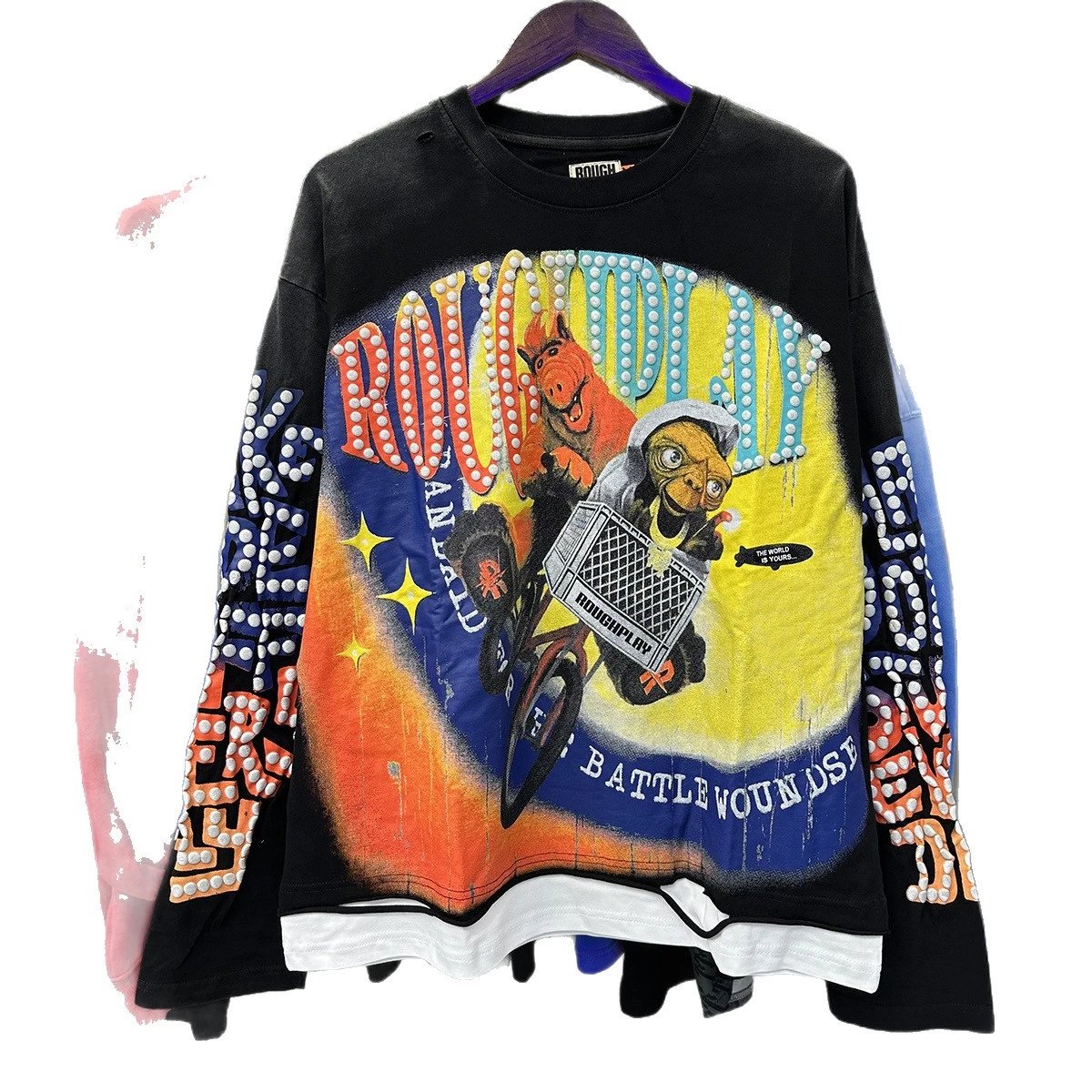 Roughplay Graphic Print Black Crewneck Streetwear