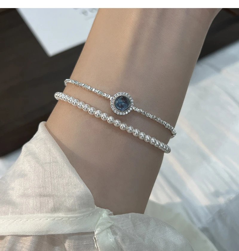 Design Crystal-Embellished Blue Cabochon Bracelet Jewelry - 8