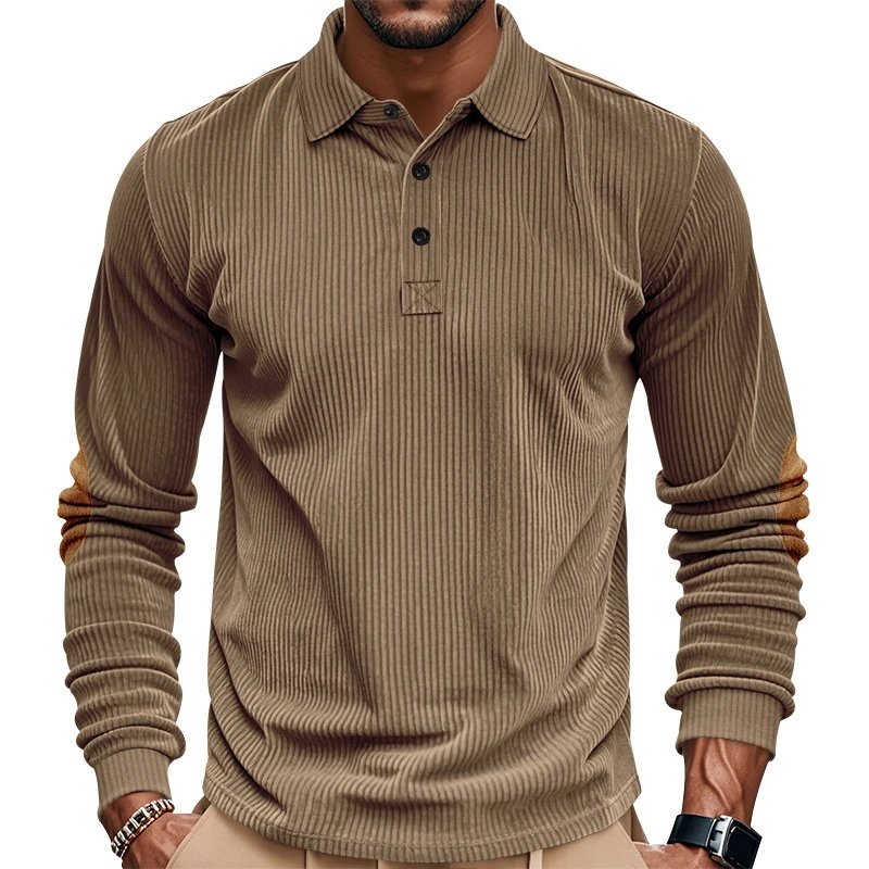 Design Corduroy Polo Shirt with Elbow Patches Black Tops.polo - 33
