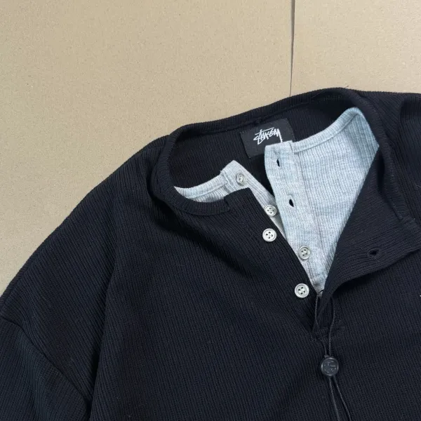 Stussy Ribbed Henley Long Sleeve Shirt Brown - 18