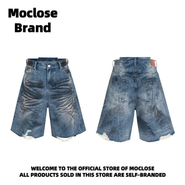 Design Moclose Brand Distressed Wide-Leg Denim Shorts Blue Shorts - 20