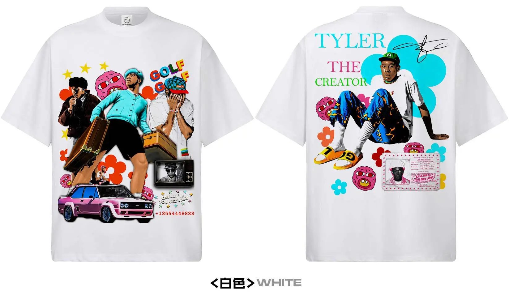 A Bathing Ape GOLF WANG x Tyler, The Creator Graphic Print Oversized T-Shirt White T-Shirts - 13