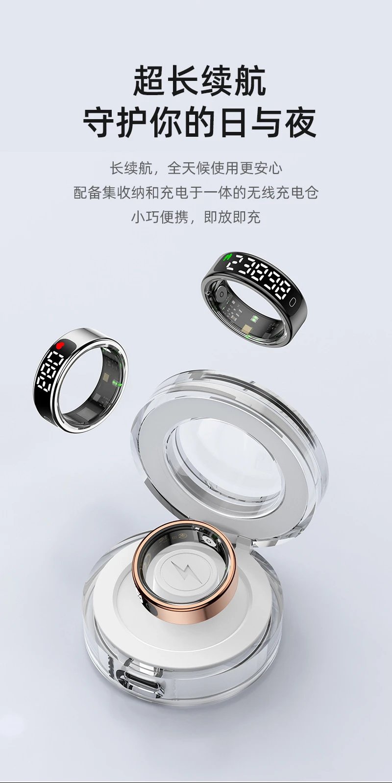 Design Smart Ring Rose Gold Digital Display Fitness Tracker Smartwatches - 11