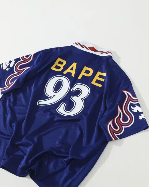 A Bathing Ape Flame Print Jersey Navy Blue - 6