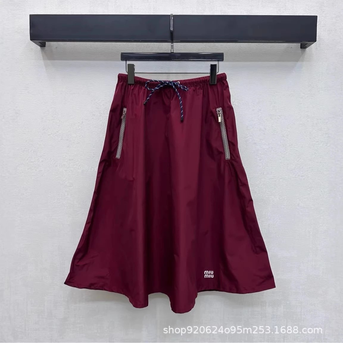 Miu Miu Burgundy Hooded Windbreaker And Shorts Set Sporty