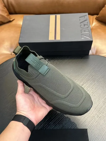 Zegna Oasi Knit Slip-On Olive Green Sneakers - 24