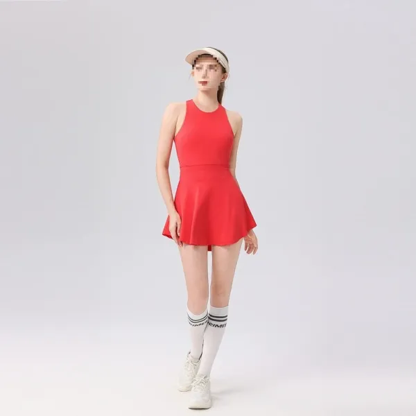 Design Tennis Dress Red with Flared Skirt and Knee-High Socks - 1