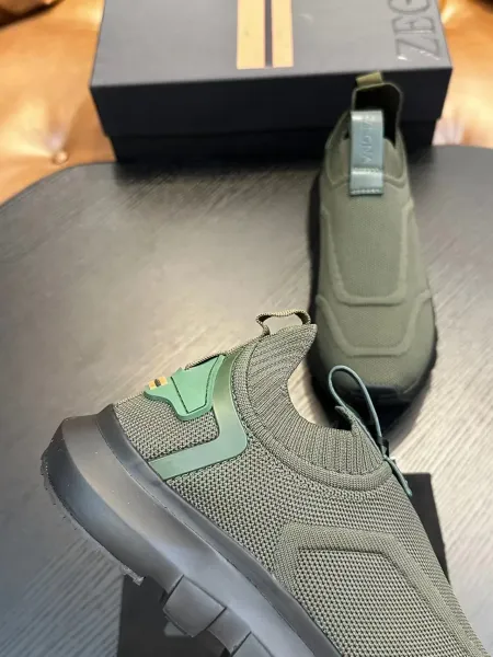 Zegna Oasi Knit Slip-On Olive Green Sneakers - 27