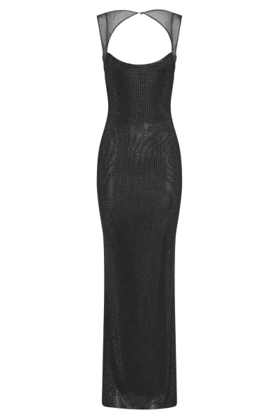Design Mesh Halter Neck Maxi Dress Black Dress Formal Dress - 1