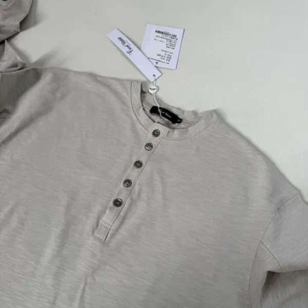 Design Henley Shirt with Embroidered Lines Black Tops Shirt - 18