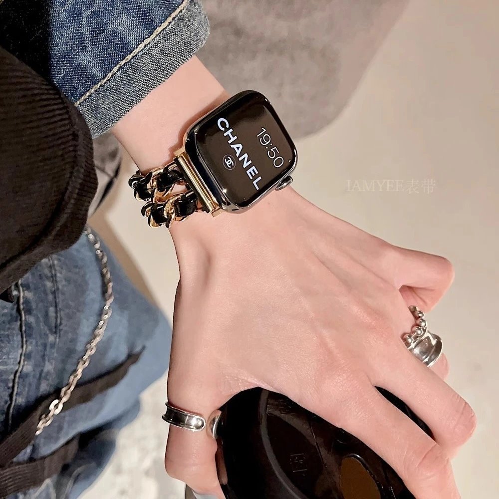 Saint Laurent Apple Watch Black Silver Chain Link Band