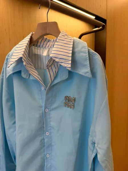 Miu Miu Striped Collar Shirt in Sky Blue - 4