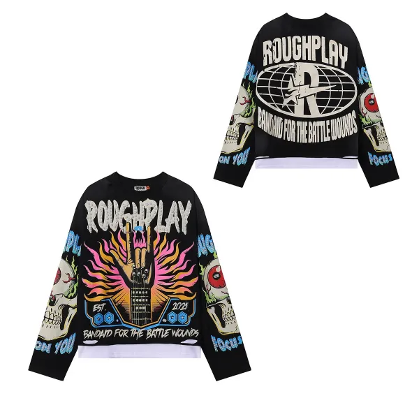 Design Roughplay Bandaid For The Battle Wounds Graphic Long-Sleeve T-Shirt Black T-Shirts - 1